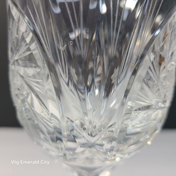 Vtg American Cut Crystal Co. ELEANOR Star & Fan Cut Pattern Wine Goblet Set Of 3 - Picture 8 of 12
